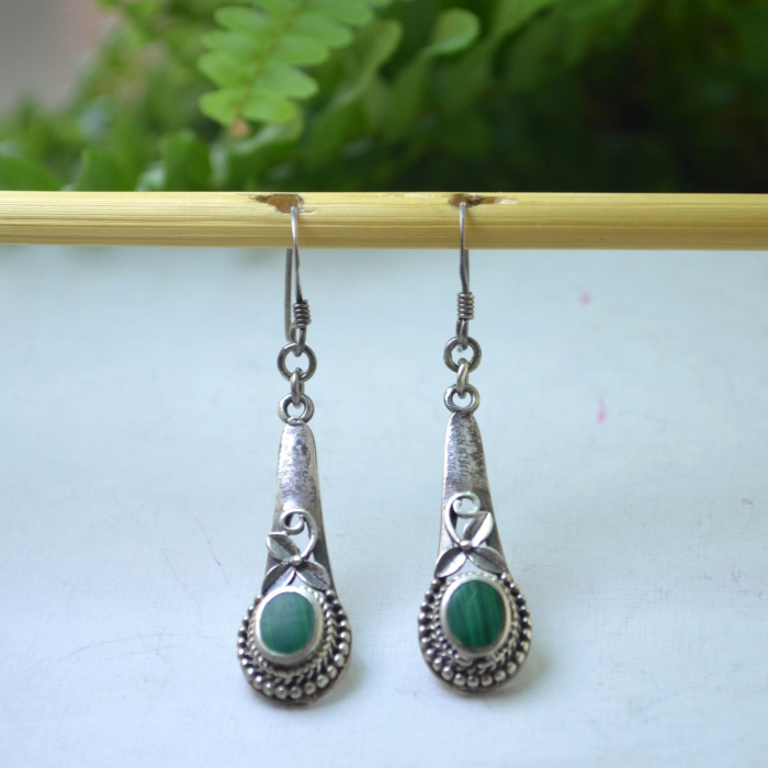 Cercei argint vintage cu malachit, stil oriental A Vintage Collection [4]