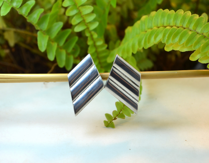 Cercei argint vintage design geometric minimalist estetica modernista model romb [4]