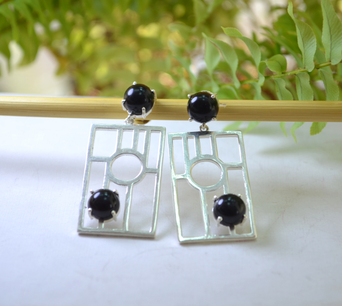 Cercei argint vintage, design geometric, onix  A Vintage Collection [4]