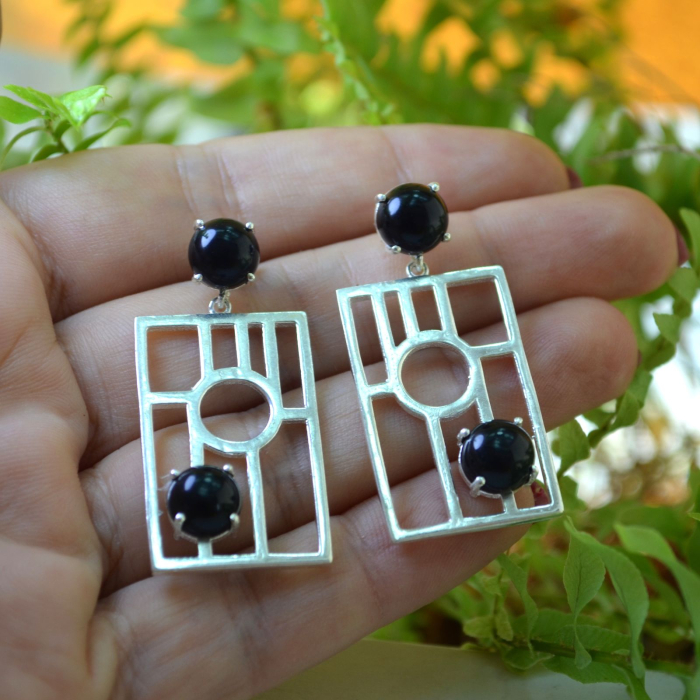 Cercei argint vintage, design geometric, onix  A Vintage Collection [2]