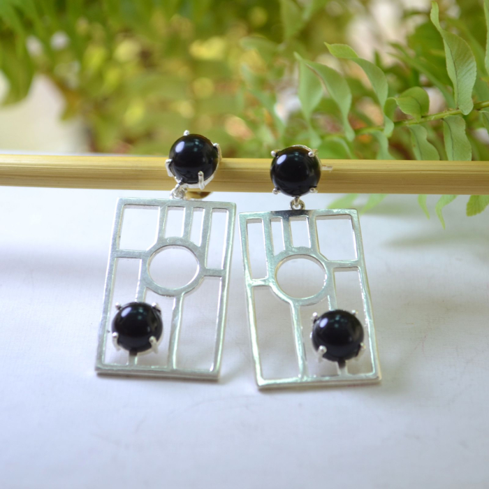 Cercei argint vintage, design geometric, onix  A Vintage Collection [4]