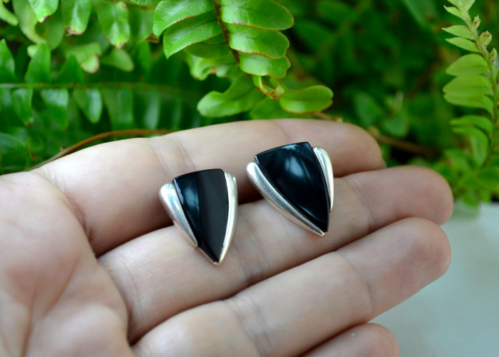 Cercei argint vintage onix design minimalist geometric [2]