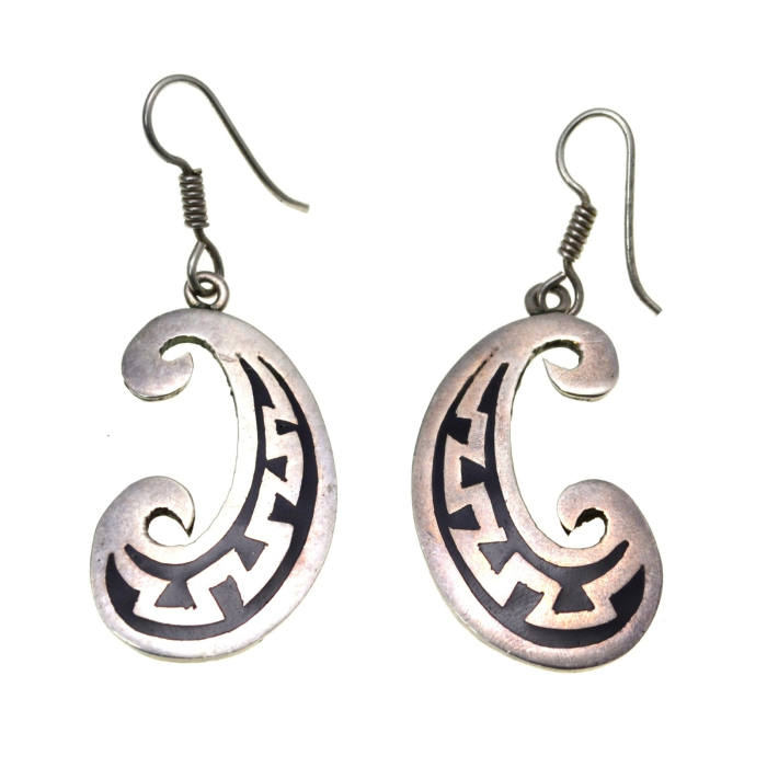 Cercei argint vintage email negru design etnic mexican [1]