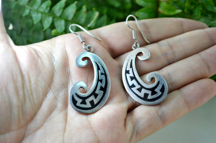 Cercei argint vintage email negru design etnic mexican [2]