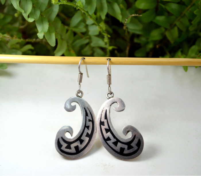 Cercei argint vintage email negru design etnic mexican [4]