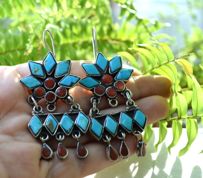 Cercei argint vintage etnici, turcoaze si carneol A Vintage Collection [2]