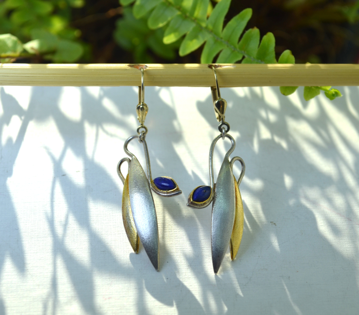 Cercei argint vintage, Lapis lazuli, design Biomorphic [4]