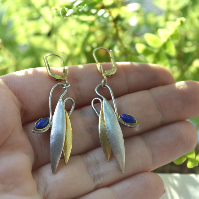 Cercei argint vintage, Lapis lazuli, design Biomorphic [2]