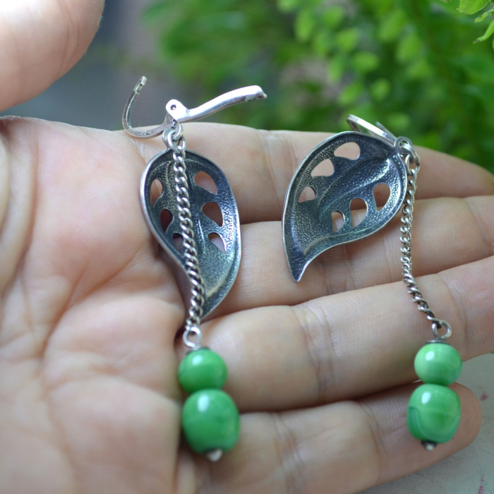 Cercei argint vintage, model Frunze, agate verzi A Vintage Collection [3]