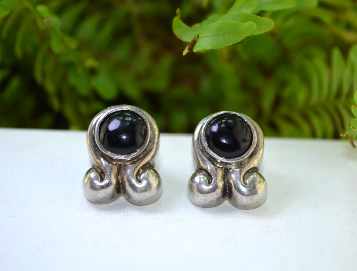 Cercei argint vintage, onix, semnati designer [5]