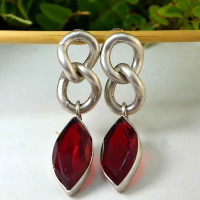 Cercei argint vintage Red Crystal casa bijuterii americana pistachio [4]