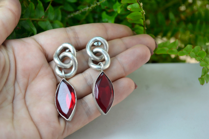 Cercei argint vintage Red Crystal casa bijuterii americana pistachio [4]