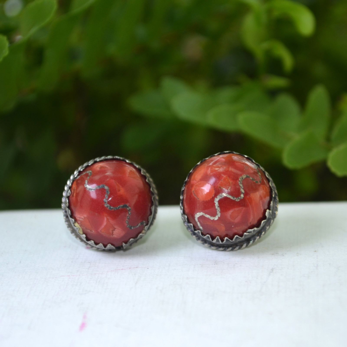 Cercei argint vintage, Resin Spiny Oyster, stil mexican A Vintage Collection [2]
