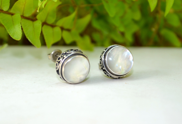 Cercei argint vintage, sidef, montura filigranata [4]