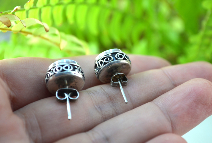 Cercei argint vintage, sidef, montura filigranata [3]