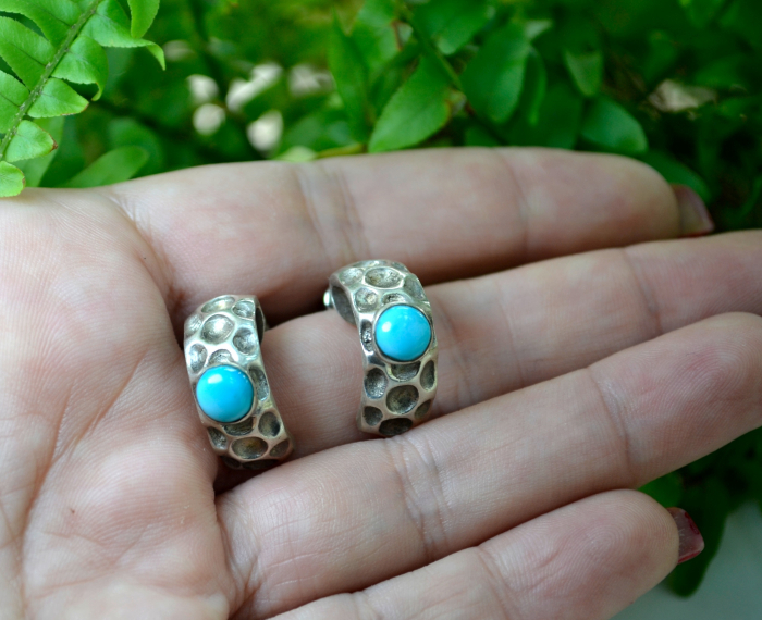 Cercei argint vintage turcoaze design modernist Space Age semnat atelier [2]