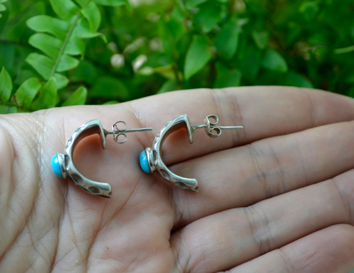 Cercei argint vintage turcoaze design modernist Space Age semnat atelier [3]