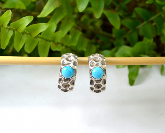 Cercei argint vintage turcoaze design modernist Space Age semnat atelier [4]