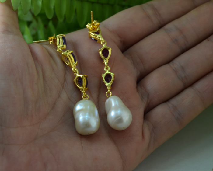 cercei argint aurit vermeil ametiste perle naturale Baroque [2]