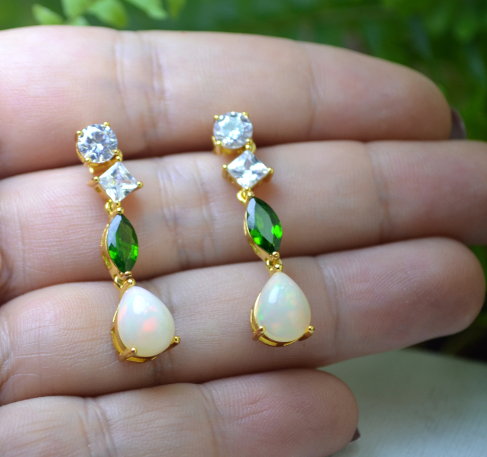 Cercei din argint aurit, Opale, Chrom Diopside si cristale CZ [2]