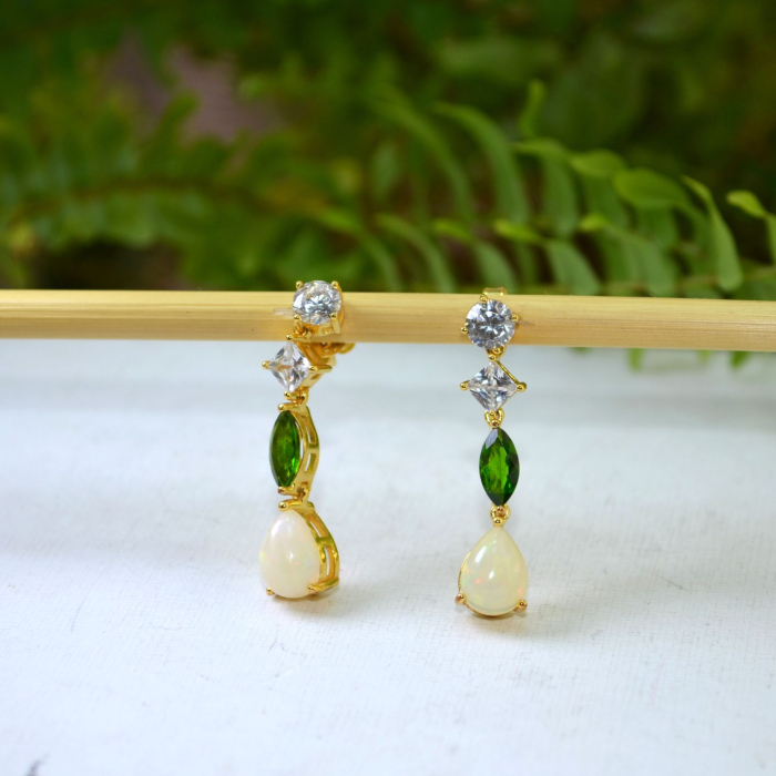 Cercei din argint aurit, Opale, Chrom Diopside si cristale CZ [2]