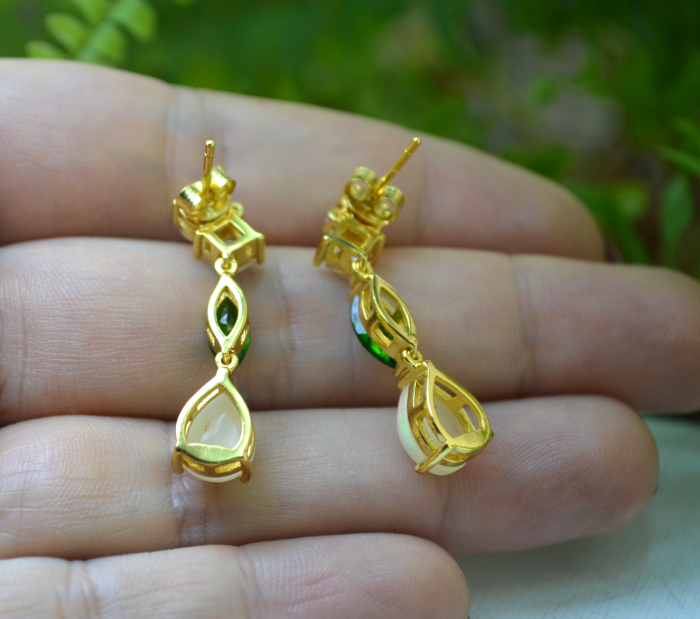 Cercei din argint aurit, Opale, Chrom Diopside si cristale CZ [3]