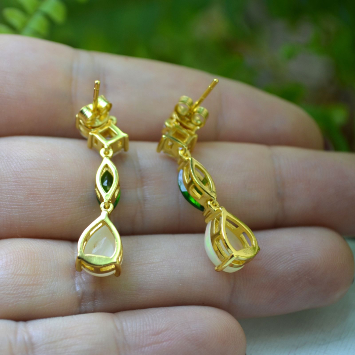 Cercei din argint aurit, Opale, Chrom Diopside si cristale CZ [4]