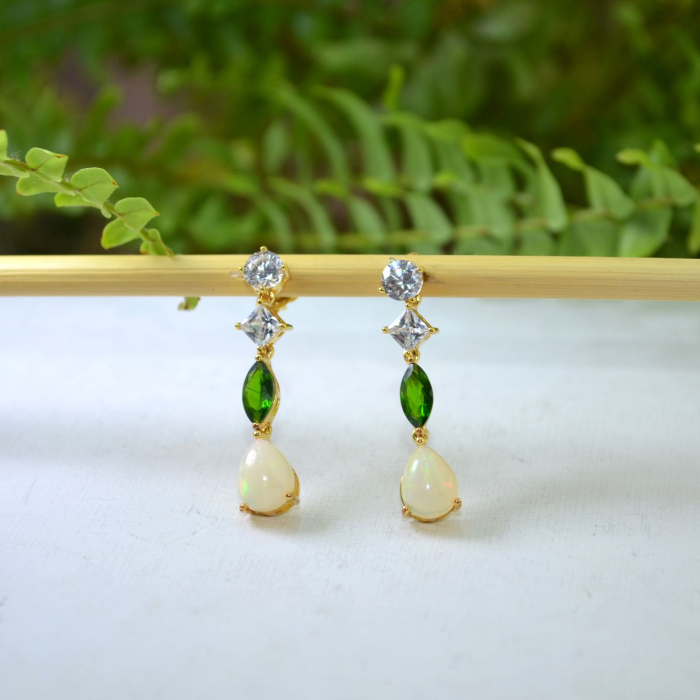 Cercei din argint aurit, Opale, Chrom Diopside si cristale CZ [5]