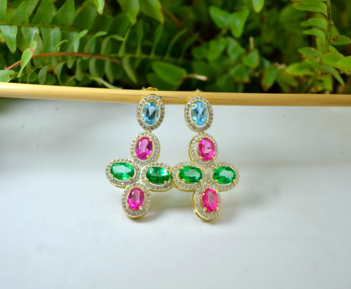 Cercei din argint aurit topaze naturale Green Pink Blue [2]