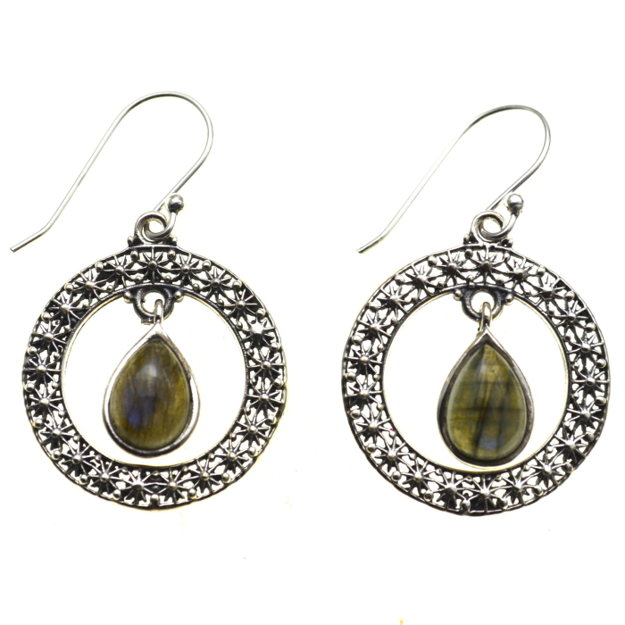 Cercei din argint etnici, model solar, Labradorit [1]