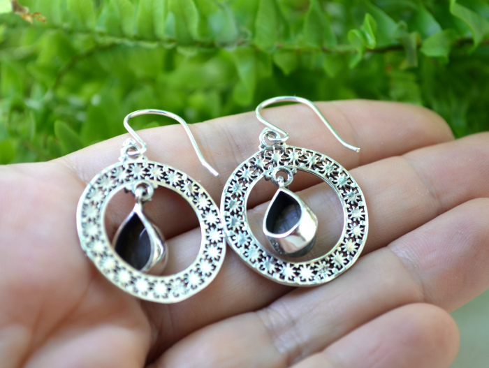 Cercei din argint etnici, model solar, Labradorit [3]