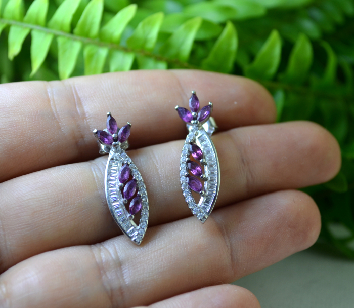 Cercei din argint, granate Rodolit si cristale CZ Baguette [3]