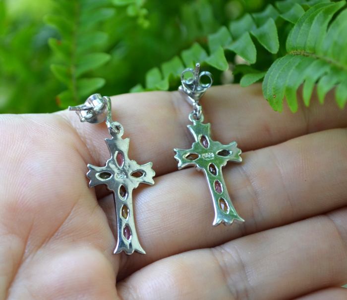 Cercei din argint, model Cross, turmaline [3]