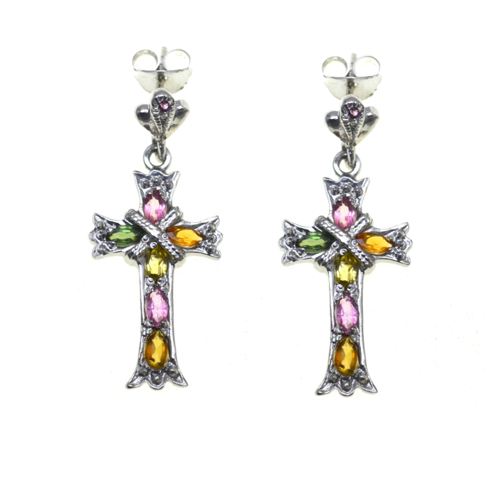 Cercei din argint, model Cross, turmaline [1]