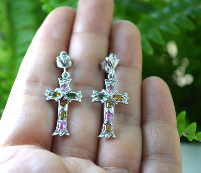 Cercei din argint, model Cross, turmaline [2]