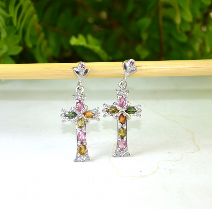 Cercei din argint, model Cross, turmaline [4]