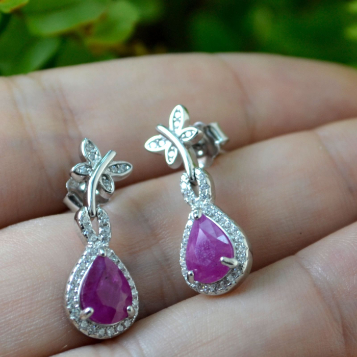 Cercei din argint modernisti model Fluturasi rubine cristale cz cubic zirconia [2]