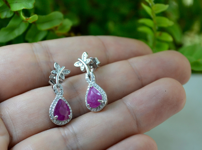 Cercei din argint modernisti model Fluturasi rubine cristale cz cubic zirconia [3]