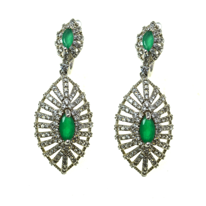 Cercei din argint vintage, design statement, cristale Green Cubic Zirconia [1]