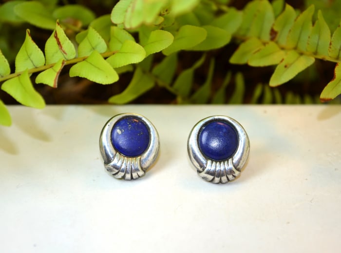 Cercei din argint vintage pietre de lapis lazuli design geometric [2]