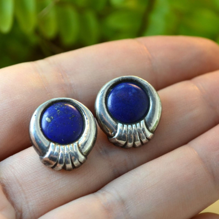 Cercei din argint vintage pietre de lapis lazuli design geometric [2]