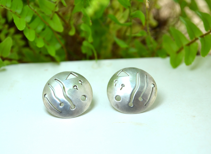 Cercei minimalisti argint estetica modernista Space Age [4]