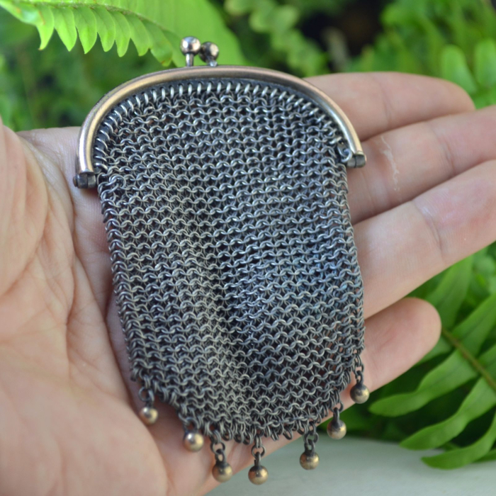 Chatelaine victorian argint pentru monede, pandant antic [2]