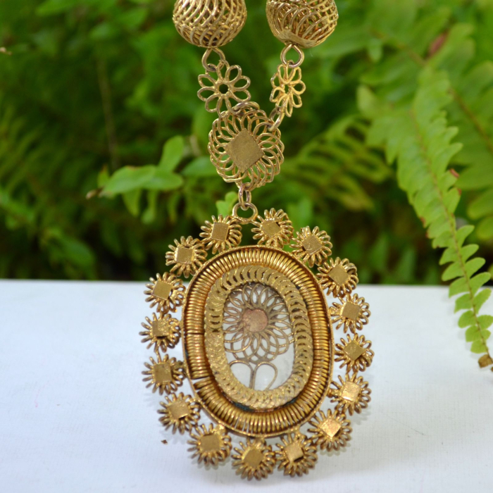 Colier argint aurit antic Tambourine, Filipine [5]