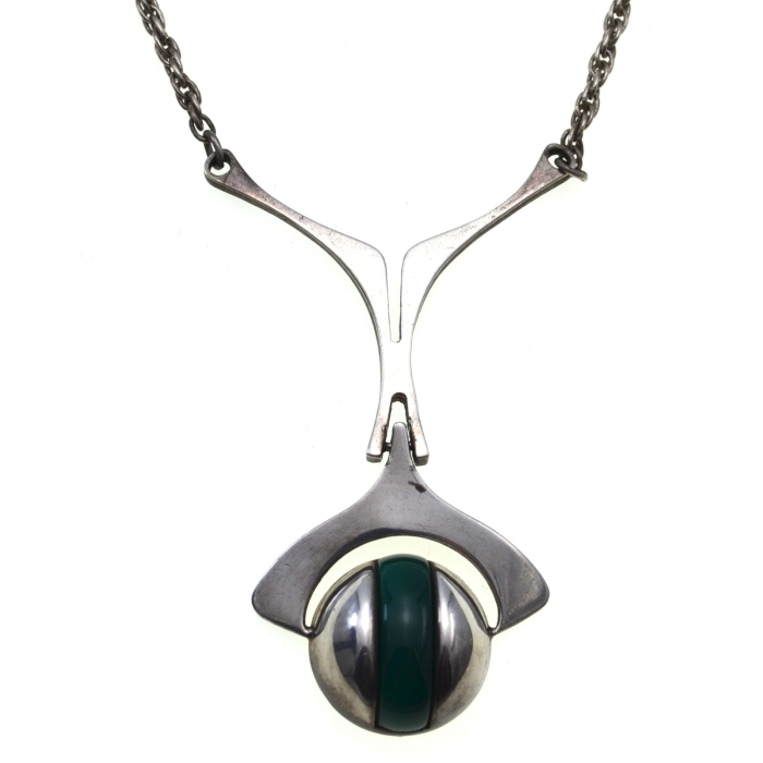 Colier argint Mid-Century, Dark Green Chrysoprase [1]