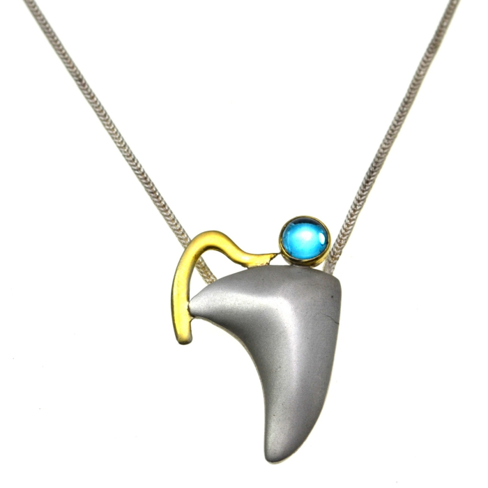 Colier argint baza gatului modernist Space Age decorat Blue Crystal accente aur [1]