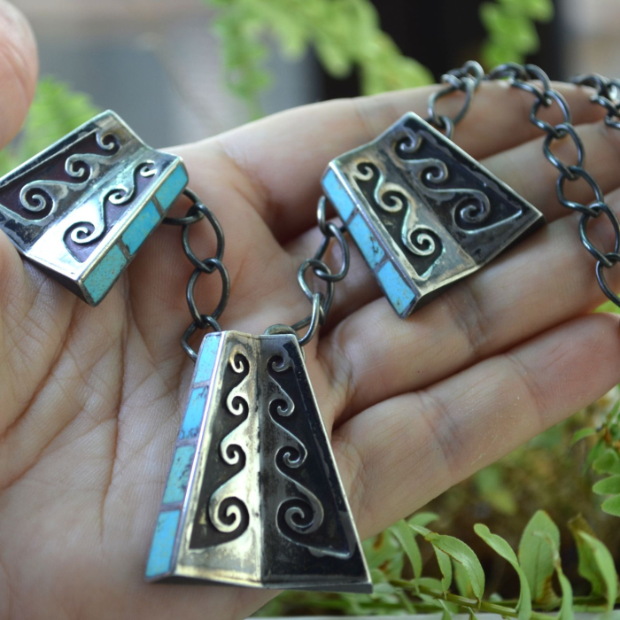 Colier argint Navajo, inlay  turcoaz, Jackson Jarrett Nez A Vintage Collection [3]