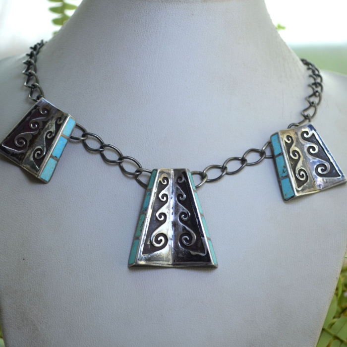 Colier argint Navajo, inlay  turcoaz, Jackson Jarrett Nez A Vintage Collection [6]
