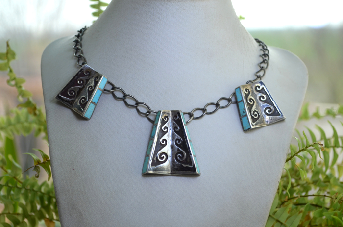 Colier argint Navajo, inlay  turcoaz, Jackson Jarrett Nez A Vintage Collection [6]