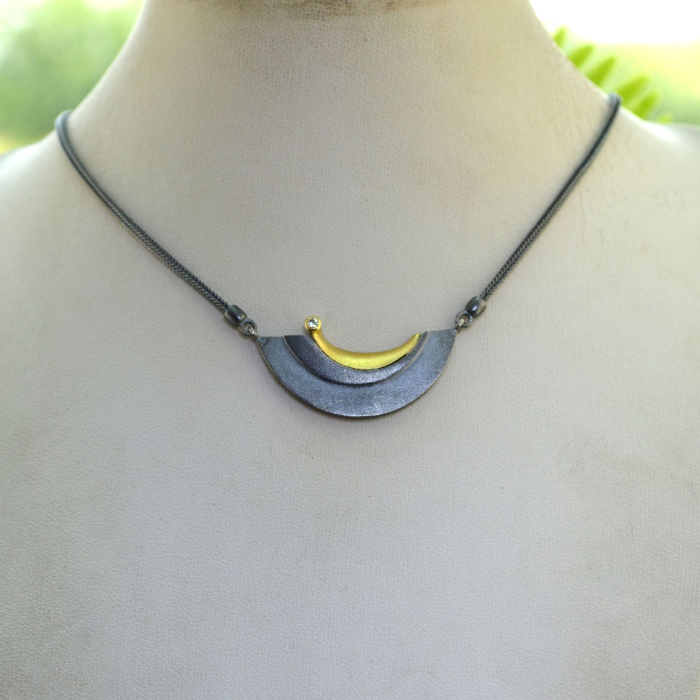 Colier argint placat rodiu negru si diamant [4]